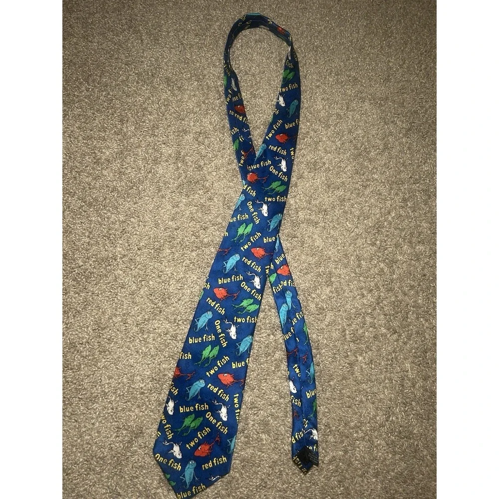 Dr Seuss One Fish Two Fish‎ Blue Tie Teacher Books Read Reading Week School  VTG